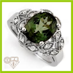 Genuine 3.79 ctw Green Tourmaline & Diamond Ring 10K Gold