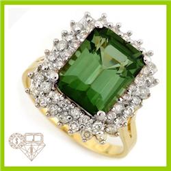 Genuine 4.79 ctw Green Tourmaline & Diamond Ring 14KT Gold