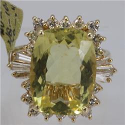 Genuine  11.96 ctw  Lemon Quartz Ring  14KT Yellow Gold  Ring Size  6