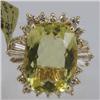 Genuine  11.96 ctw  Lemon Quartz Ring  14KT Yellow Gold  Ring Size  6