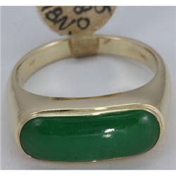 Genuine 15X6MM Green Jade Ring 14KT Gold-Yellow 