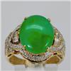 Genuine 0.32 ctw Diamond & Green Jade 15X12MM 14KT Gold-Yellow 