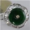 Genuine 11MM Imperial Jade & 0.46 Tapered Diamond Ring 14KT Gold-White 