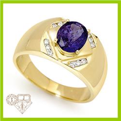 Genuine 2.84 ctw Tanzanite & Diamond Men's Ring 10K Gold