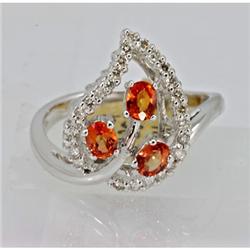 Genuine  1.01 ctw Orange Sapphire & Diamond Ring 14KT White Gold Ring Size 7