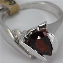 Genuine 2.22 ctw Garnet & Diamond Ring 14KT Gold-White 