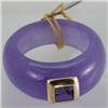 Genuine Light Purple Jade & 5x5mm Purple Sapphire Band 14KT Gold-Yellow 