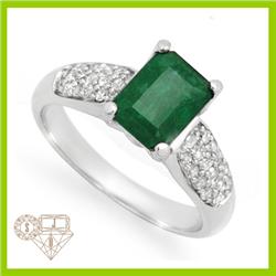 Genuine 1.30 ctw Emerald & Diamond Ring 10K White Gold