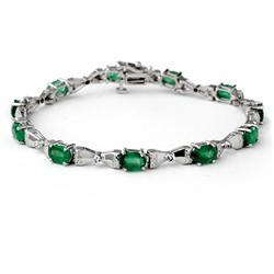 Genuine 6.14 ctw Emerald & Diamond Bracelet 14K Gold