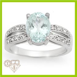 Genuine 3.34 ctw Aquamarine & Diamond Ring 14K Gold