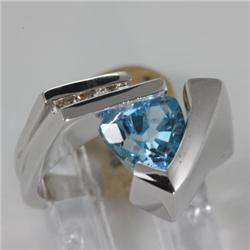Genuine 2.35 ctw Blue Topaz & Diamond Ring 14KT White Gold 