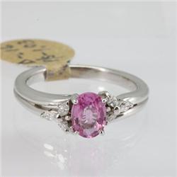 Genuine  1.19 ctw Pink Sapphire & Diamond Ring 14KT White Gold Ring Size 7
