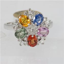 Genuine  2.65 ctw Multi-Sapphire & Diamond Ring 18KT White Gold Ring Size 7