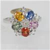 Genuine  2.65 ctw Multi-Sapphire & Diamond Ring 18KT White Gold Ring Size 7
