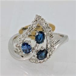 Genuine  1.05 ctw Sapphire & Diamond Ring 14K White Gold Ring Size 7