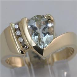 Genuine 1.82 ctw Aquamarine & Diamond Ring 14KT Gold-Yellow 