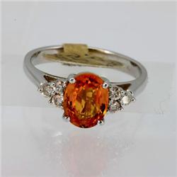 Genuine  2.27 ctw Orange Sapphire & Diamond Ring 14KT White Gold Ring Size 7