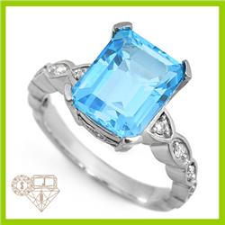 Genuine 5.29 ctw Blue Topaz & Diamond Ring 10KT Gold