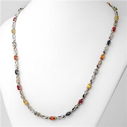 Genuine 9.05 ctw Multi-Sapphire & Diamond Necklace Gold