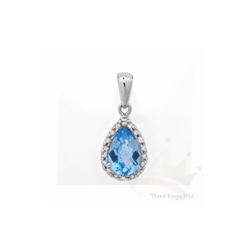 Genuine 1.15 ctw Pendant B Topaz & Diamond 14KW Gold