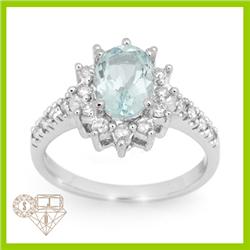Genuine 2.24 ctw Aquamarine & Diamond Ring 14K Gold
