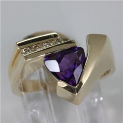 Genuine 1.69 ctw Amethyst & Diamond Ring 14KT Yellow Gold 