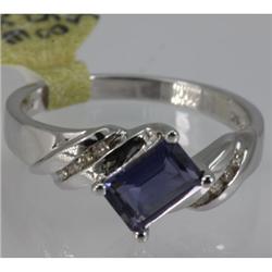 Genuine  0.84 ctw  Iolite Ring  14KT White Gold  Ring Size  7