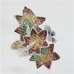 Genuine  2.80 ctw Multi-Sapphire & Diamond Ring 18KT White Gold Ring Size 7