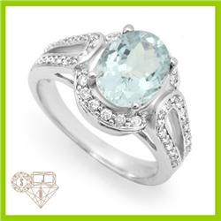 Genuine 2.54ctw Aquamarine & Diamond Ring 10K Gold