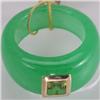 Genuine Green Jade & 5x5mm Green  Sapphire Band 14KT Gold-Yellow 