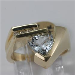 Genuine 1.39 ctw Aquamarine  & Diamond Ring 14KT Yellow Gold 