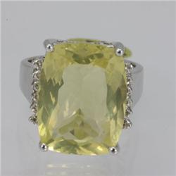 Genuine  16.97 ctw  Lemon Quartz Ring  14KT White Gold  Ring Size  7.75