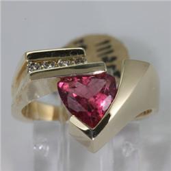 Genuine 1.66 ctw Tourmaline & Diamond Ring 14KT Yellow Gold 