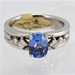 Genuine  1.43 ctw Tanzanite & Diamond Ring 14KT White Gold Ring Size 7