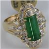 Genuine 12X7MM Green Jade & 0.22 ctw Diamond Ring 14KT Gold-Yellow 