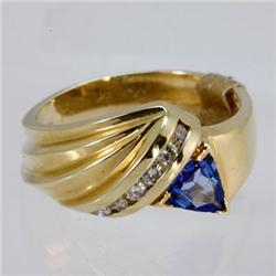 Genuine  0.50 ctw Tanzanite & Diamond Ring 14KT Yellow Gold Ring Size 7