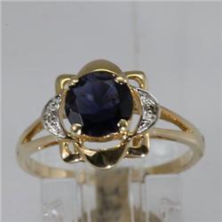 Genuine 1.02 ctw  Iolite & Diamond Ring 14KT Yellow Gold 