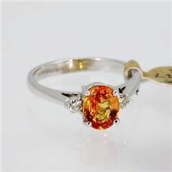 Genuine  1.34 ctw Orange Sapphire & Diamond Ring 14KT White Gold Ring Size 7