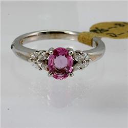 Genuine  1.0 ctw Pink Sapphire& Diamond Ring 14KT White Gold Ring Size 7