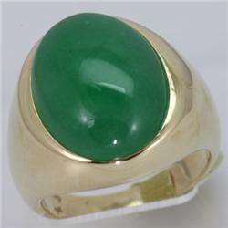 Genuine 20X16MM Green Jade Ring 14KT Gold-Yellow 