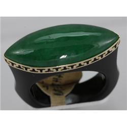 Genuine 23X10MM Green Jade Ring 14KT Gold-Yellow 
