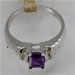 Genuine 0.96 ctw Iolite & Diamond Ring 14KT White Gold 