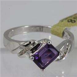 Genuine  0.765 ctw  Amethyst  Ring  14KT White Gold  Ring Size  7