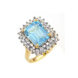 Genuine 5.14 ctw Blue Topaz & Diamond Ring 14K Gold