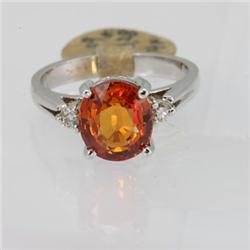 Genuine  3.37 ctw Orange Sapphire & Diamond Ring 14KT White Gold Ring Size 7