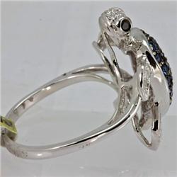 Genuine  1.10 ctw Sapphire & Diamond Ring 14KT White Gold Ring Size 7
