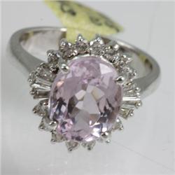 Genuine  4.98 ctw  Pink Kunzite Ring  14KT White Gold  Ring Size  6.5