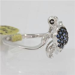 Genuine  0.44 ctw Blue Sapphire & Diamond Ring 14KTWhite Gold Ring Size 7