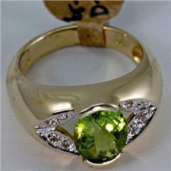 Genuine 2.76 ctw Peridot & Diamond Ring 14KT Yellow Gold 
