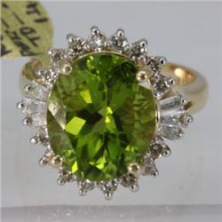 Genuine  7.76 ctw  Peridot Ring  14KT Yellow Gold